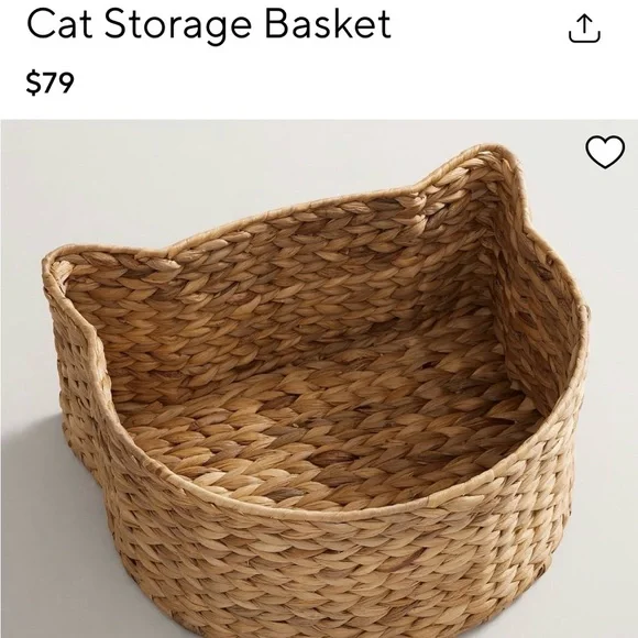 Pottery Barn Woven Cat-Shaped Seagrass Basket in Natural Brown - Picture 3 of 3